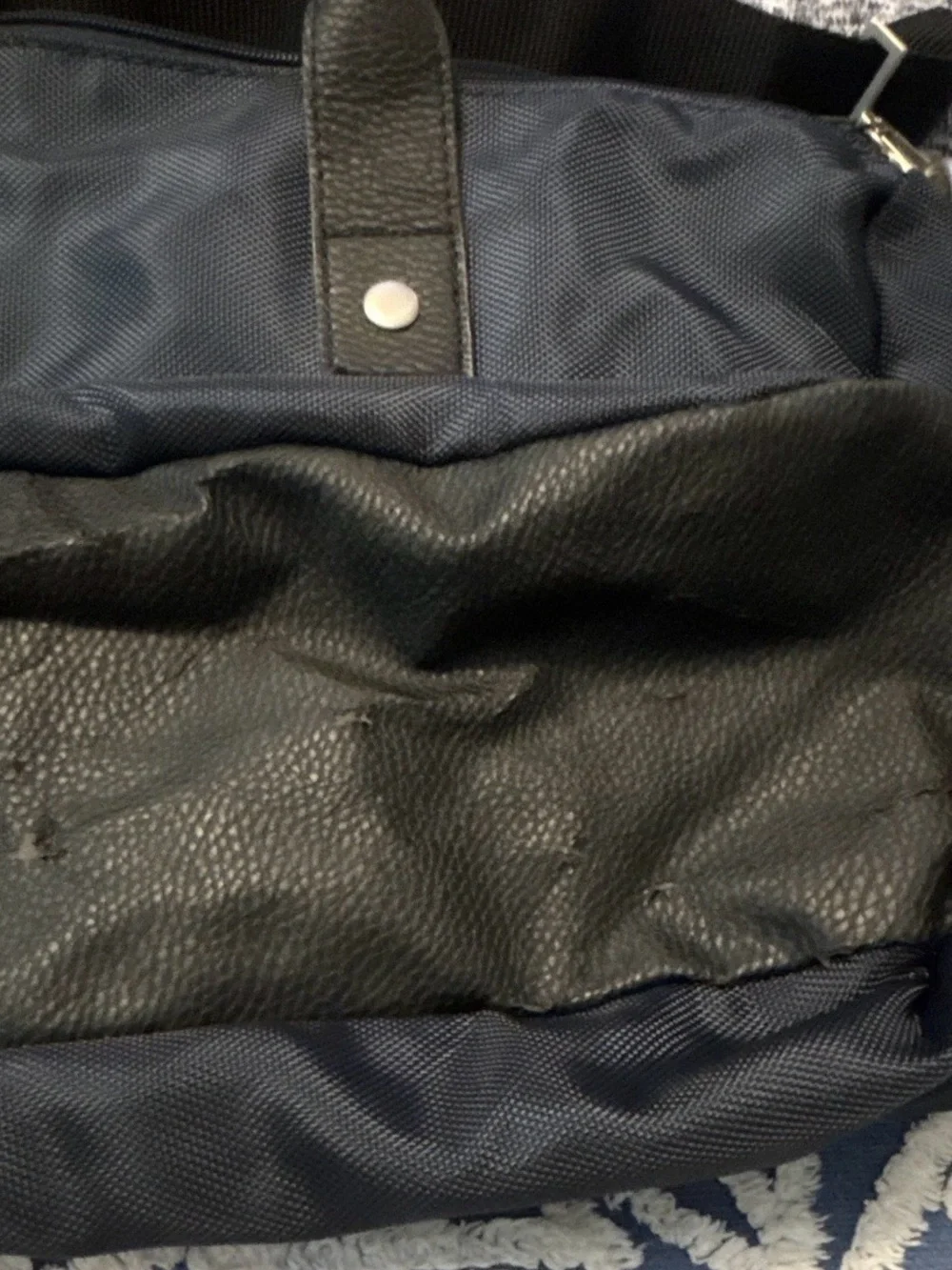 Giorgio Armani Black Nylon Duffel Bag with Leather Trim